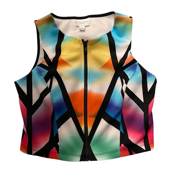 Bisou Bisou colorful zip up tank - women’s size M - Picture 1 of 5